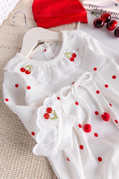 Babymod Cherry Embroidered Cotton Baby Girl Jumpsuit