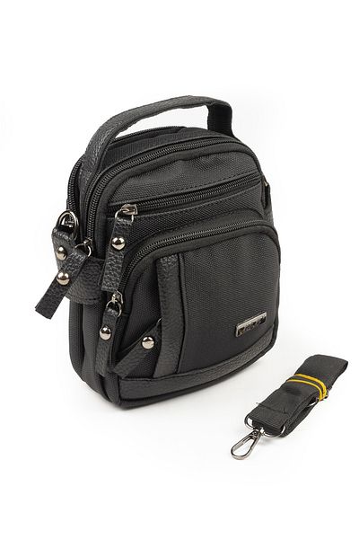 İMAKS Canvas Tarpaulin Fabric Medium Size Leather Detail Men's Daily Hand Shoulder Strap Bag Black A101