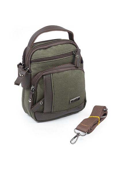 İMAKS Canvas Tarpaulin Fabric Medium Size Leather Detail Men's Daily Hand Shoulder Strap Bag Khaki A101