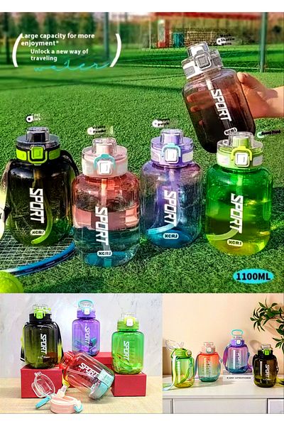 Wolawood 1100ml Water Flask with Straw Bpa Free Healthy Durable Sports Outdoor Travel Transparent Water Bottle