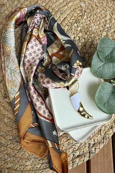 My Joyas Design Patterned Scarf Ivory Charm Necklace 110cm