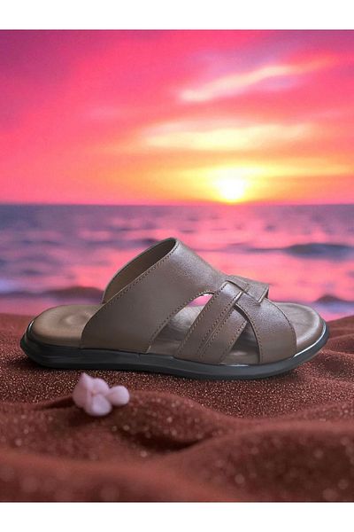 Gezici Konay T124 Orthopedic Genuine Leather Men's Slippers