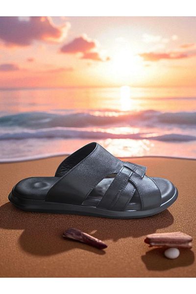 Gezici Konay T124 Orthopedic Genuine Leather Men's Slippers