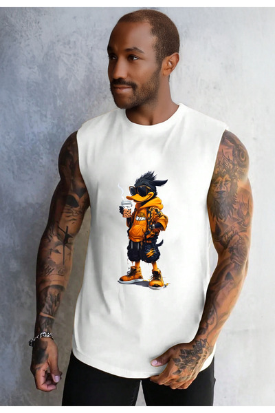 EVIus Tricou fără mâneci unisex cu desen de rață cool imprimat pentru sport