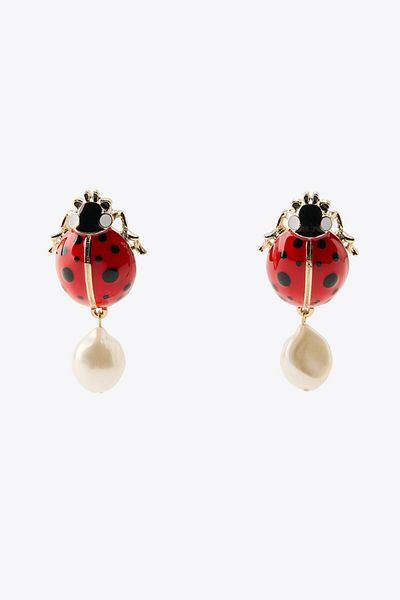 My Joyas Design Zr Model Pearl Dangle Ladybird Earrings