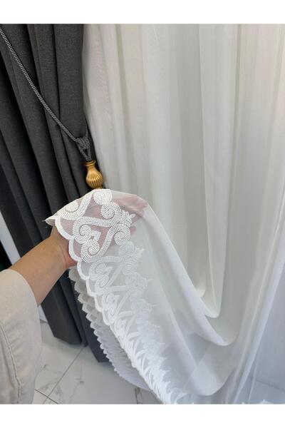 Beautiful TÜL PERDE ALT ETEĞİ DESENLİ BAMBU KALIN KUMAŞ 1/3 SIK PİLELİ BORU P...