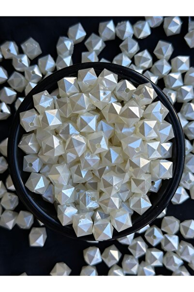 Bijumix Aksesuar 50 Adet 10x10 mm Elmas Kesim Küp Boncuk – Beyaz Sedefli Takı...