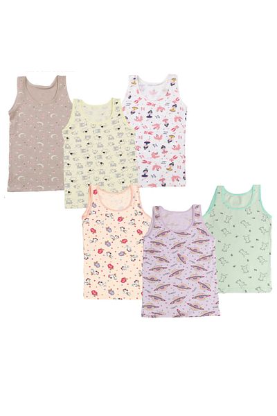 MODA YILDIZ 6 Pieces Girls' Thick Strap Singlet with Colorful Pattern