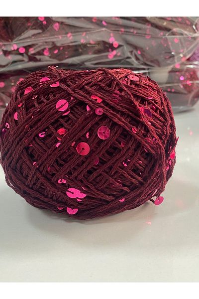 göçer 100% Cotton Color Burgundy 3+6 Cherry Large Sequin Visual 50 Gr