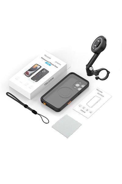 THD Sistem Montare Telefon Pe Ghidon Motocicleta Cu Husa Waterproof, Telesin, Compatibil Iphone 16 Pro