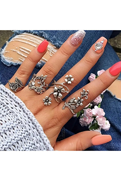 Takıtolia Bloom Gümüş 4 Adet Çiçekli Tasarım Barok Tarz Vintage Çoklu Silver ...