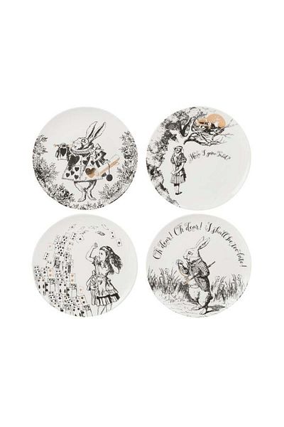MIKASA X V&A Alice in Wonderland 5200020 Fine China Porcelain 21cm Cake Plate Set of 4