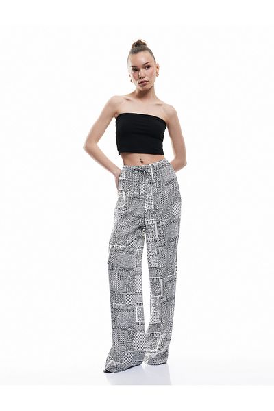 Koton New Season Waist Lace-Up Straight Leg Viscose Trousers