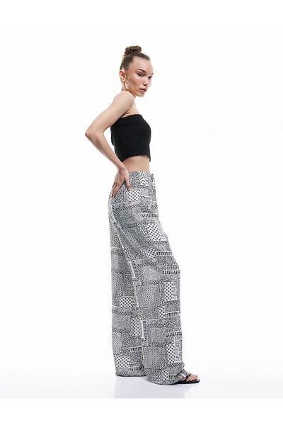 Koton New Season Waist Lace-Up Straight Leg Viscose Trousers