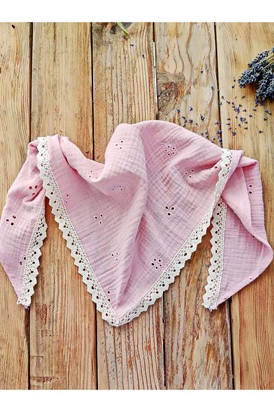 Mufincollection Cotton Embroidered Muslin Fabric Triangle Bandana – Triangle Shawl with Fisto Detail