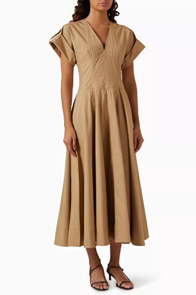 12storeez Cotton Poplin Pocket Maxi Dress Beige