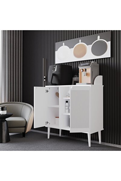 melura home Melura Kahve Kiler-kahve Köşesi %100 Mdf 90 Cm Lake Ahşap Ayaklı Çok Amaçlı Dolap