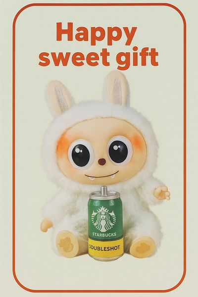 OEM Labubu Kawaii Bunny Plush Toy with Big Eyes Starbucks Drink Coca-Cola Keychain