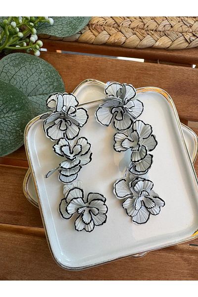 My Joyas Design Zr Model Black Dangle Flower Earrings with Edges