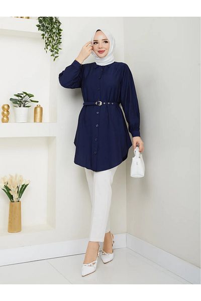 Gc.Butiq Women's Belted Front Buttoned Strawberry Tunic - Shirt
