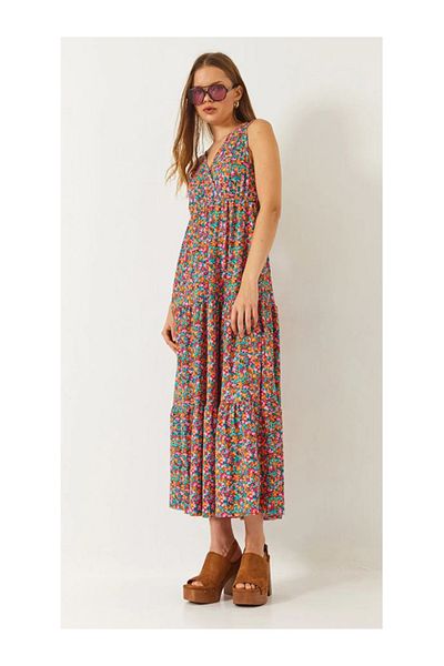 Namaste Vintage Floral V-Neck Long Dress