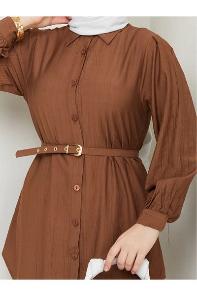Gc.Butiq Women's Belted Front Buttoned Strawberry Tunic - Shirt
