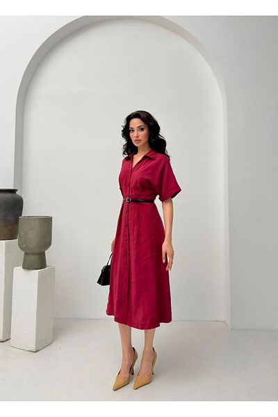 Serica Moda Burgundy Belt Detailed Shirt Dress