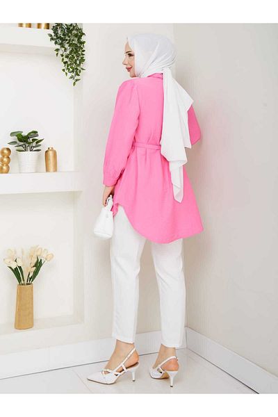 Gc.Butiq Women's Belted Front Buttoned Strawberry Tunic - Shirt