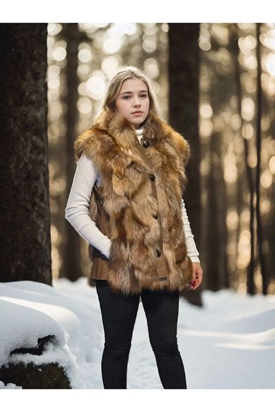 Silerra Women's Sleeveless Genuine Leather Fur - Brown