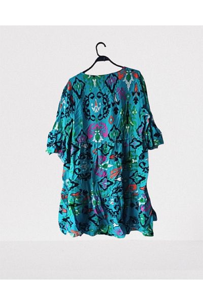 Namaste Vintage Blue Ethnic Print Authentic Midi Dress (36-44 Size Matching) 100% Cotton
