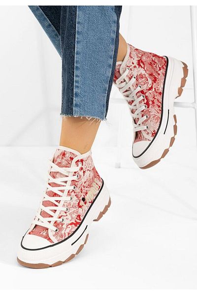 B T Shoes Jadoris women's red high-top sneakers