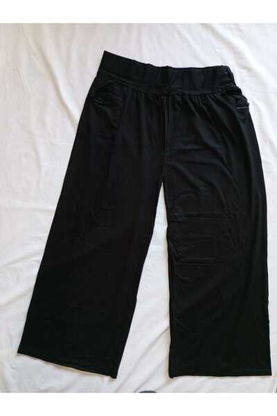 DİYAS1 DİYAS BUTİK - VİSKON PANTOLON SİYAH BELİ LASTİKLİ BATTAL CEPLİ
