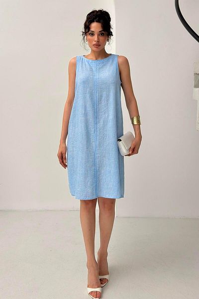 Serica Moda Blue Sleeveless Linen Dress