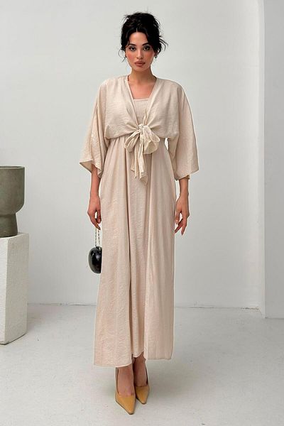 Serica Moda Beige Tie Detail Dress Set