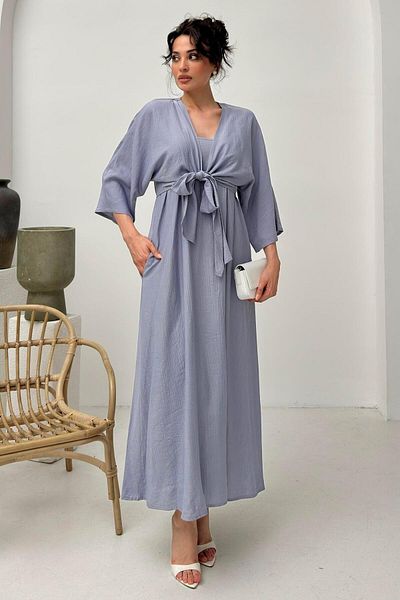 Serica Moda Gray Tie Detail Dress Set