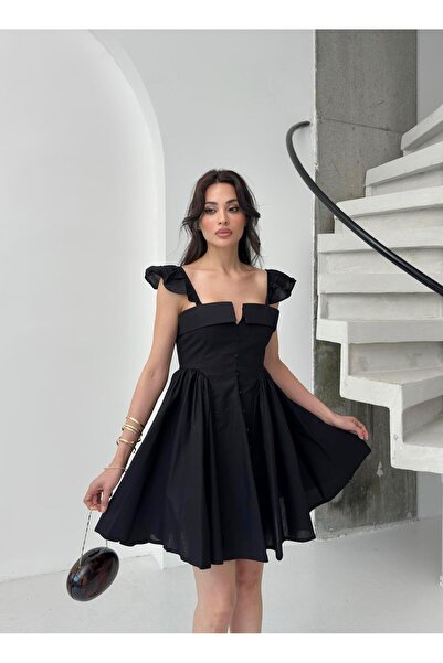 Serica Moda Black Button Detailed Mini Dress