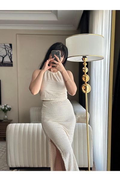 SANDY FASHİON Σετ Crop με λεπτομέρεια με σχισμή
