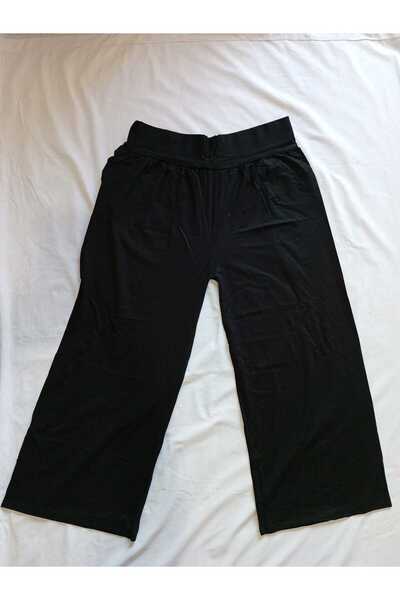 DİYAS1 DİYAS BUTİK - VİSKON PANTOLON SİYAH BELİ LASTİKLİ BATTAL CEPLİ
