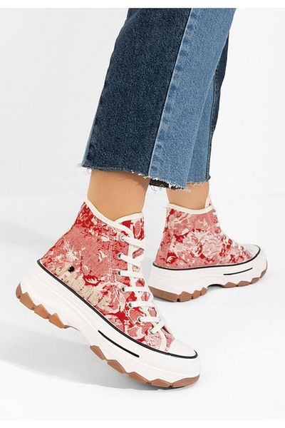 B T Shoes Jadoris women's red high-top sneakers
