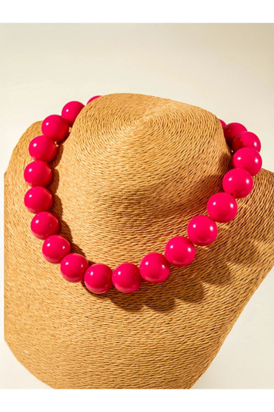 Bujiteri قلادة نسائية من الخرز الأكريليك الملون باللون الفوشيا البوهيمي مثالي...