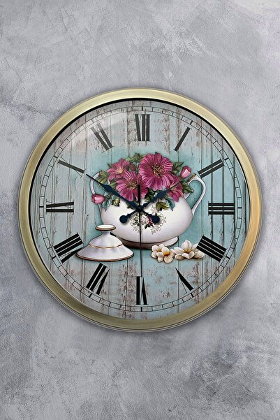 DEKORANLA 40 Cm Eskitme Metal Mutfak Duvar Saati, Şık ve Renkli Tasarım