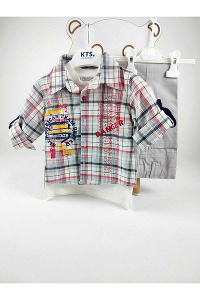 GAMZEAKKUŞ Short Sleeve Printed T-Shirt, Printed, Adjustable Sleeves Shirt and Pants 3-Piece Boy's Set
