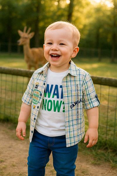 GAMZEAKKUŞ Short Sleeve Printed T-Shirt, Printed, Adjustable Sleeves Shirt and Pants 3-Piece Boy's Set