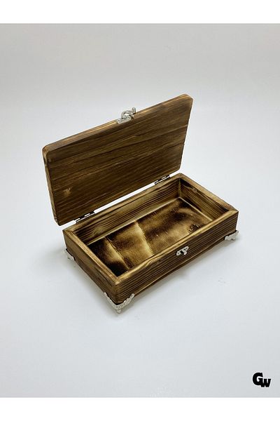 GOLDENWOODEN Natural Wood Burning Jewelry Box Wooden Storage Box(White Pine)(Length:20Cm Width:12Cm Load:6Cm)