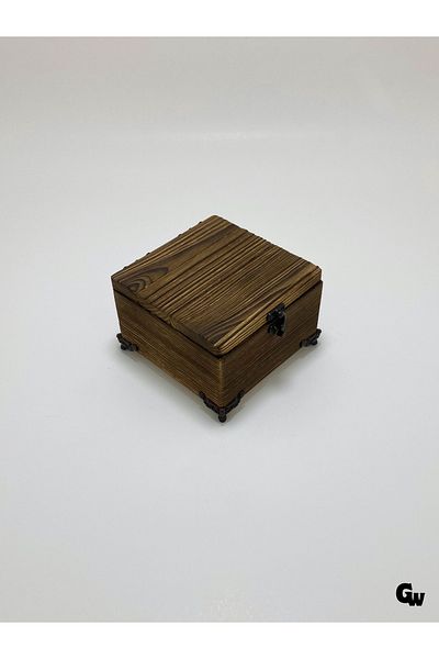 GOLDENWOODEN Natural Wood Burning Jewelry Box Wooden Storage Box(White Pine)(Length:12Cm Width:12Cm Load:8Cm)