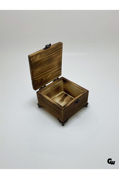GOLDENWOODEN Natural Wood Burning Jewelry Box Wooden Storage Box(White Pine)(Length:12Cm Width:12Cm Load:8Cm)