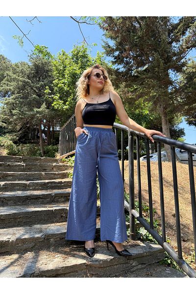 Dea Dessi Strawberry Fabric Elastic Waist Pocket Wide Leg Trousers