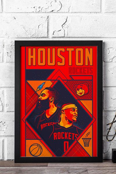 Saturn Russell Westbrook James Harden Framed Painting - Basketball Nba Poster Painting