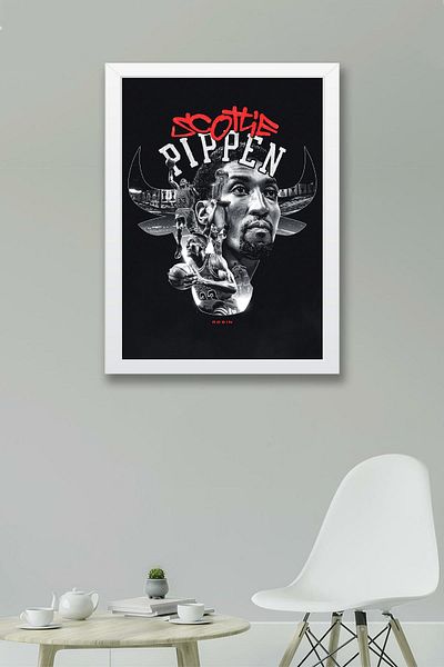 Saturn Scottie Pippen Framed Painting - Basketball Nba Poster Painting