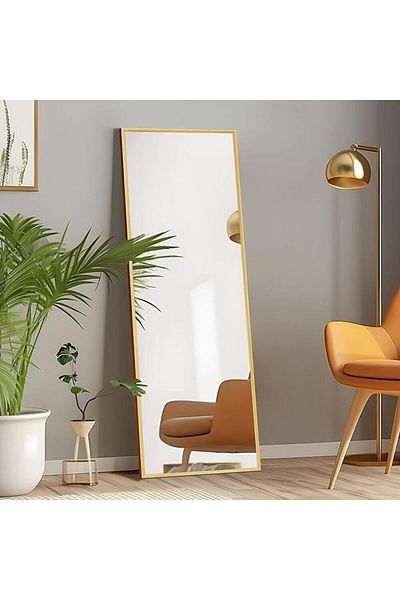 Living Rectangular Standing Mirror with Gold Frame ,170*65 cm